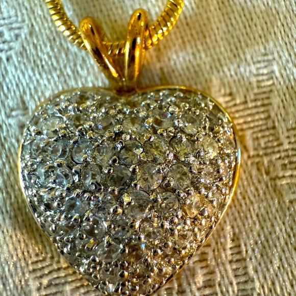 Vermeil gold heart necklace with cz’s 18-20 inches - Picture 2 of 9